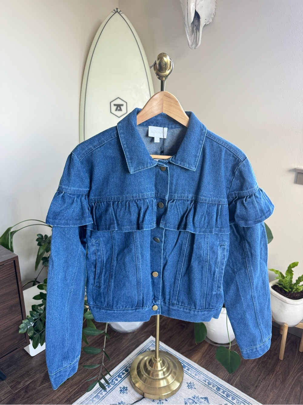 NWT ruffle denim jacket